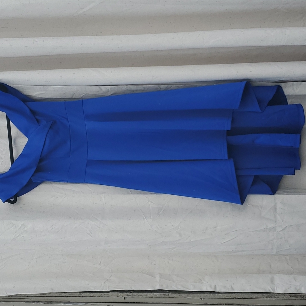 Elegant Blue High Low Hem Jasambac Size S Sleeveless Party Dress with Pockets